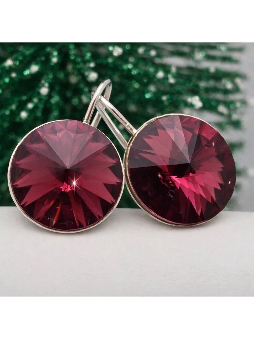 Purple Crystal Drop Earrings Silver Tone Minimalist NWOT Swarovski Style